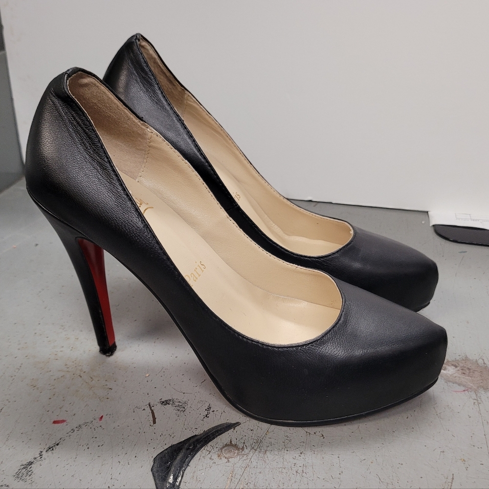 Christian Louboutin Rolando Platform Pumps Black Leather Size 39